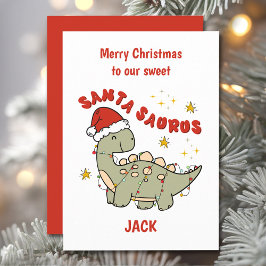 Tarjeta Festiva Navidades Dinosaurio Santasauro Nombre Niño