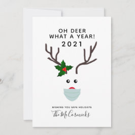Tarjeta Festiva Navidades divertidos 2021 reno con máscara de la c