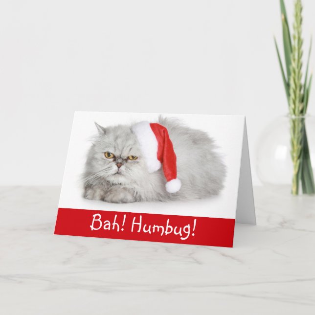Tarjeta Festiva Navidades divertidos Bah Humbug Cat (Anverso)