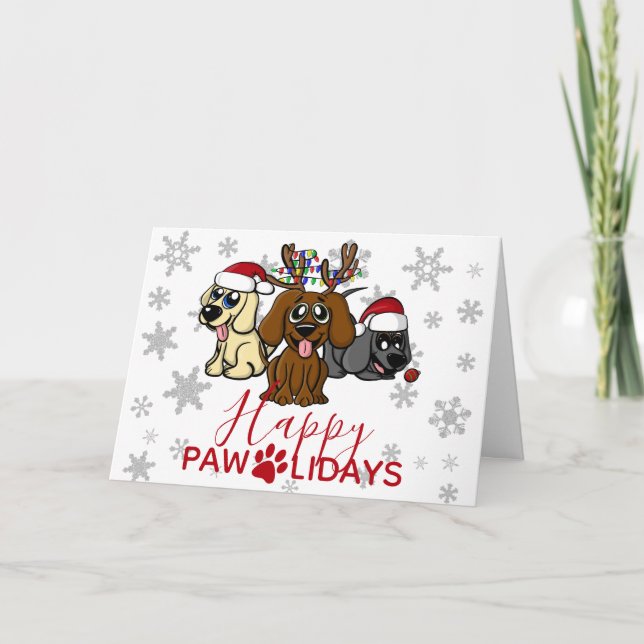 Tarjeta Festiva Navidades divertidos cachorros con Santa Hats Ligh (Anverso)