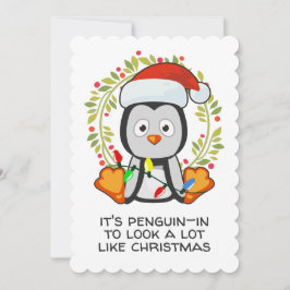 Tarjeta Festiva Navidades divertidos cantan Pun Penguin