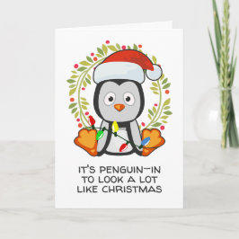 Tarjeta Festiva Navidades divertidos cantan Pun Penguin