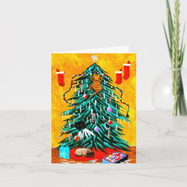 Tarjeta Festiva Navidades divertidos: Cats Tree Creationarts (Anverso)