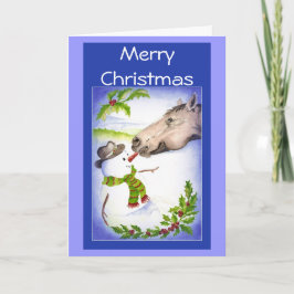 Tarjeta Festiva Navidades divertidos con humor de caballos y hombr