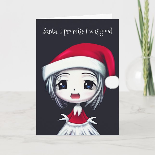 Tarjeta Festiva Navidades divertidos de Anime Sad Chica saludan (Anverso)