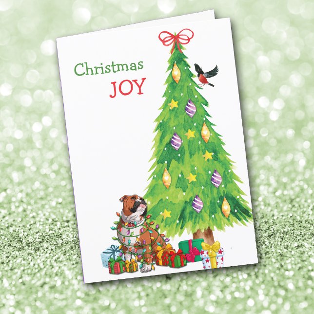 Tarjeta Festiva Navidades divertidos de Bulldog y árboles de vacac (Subido por el creador)