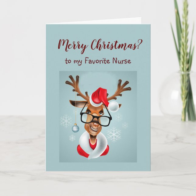 Tarjeta Festiva Navidades divertidos de enfermería quieren a Santa (Anverso)