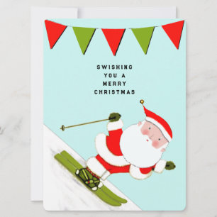 Tarjeta Festiva Navidades divertidos de esquiar con nieve