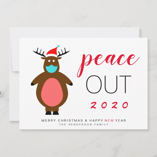 Tarjeta Festiva Navidades divertidos de la mascara de renos Peace  (Anverso)