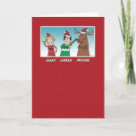 Tarjeta Festiva Navidades divertidos de Mary Chris Moose<br><div class="desc">¡Mira quién se detuvo para desearte una Feliz Navidad! Son Mary, Chris y Moose. ¡Felices Fiestas! Esta linda y graciosa tarjeta de personalizado es incluso un éxito con gente que no se llama Mary, Chris o Moose. Gracias por elegir este diseño original de © Chuck Ingwersen. Publico personalizados en Instagram:...</div>