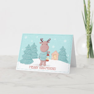 Tarjeta Festiva Navidades divertidos de Merry Kiss Moose