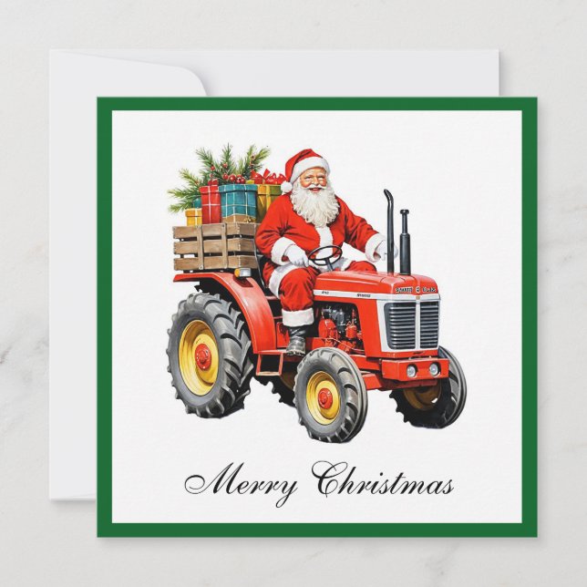 Tarjeta Festiva Navidades divertidos de moda de Red Tractor no fot (Anverso)