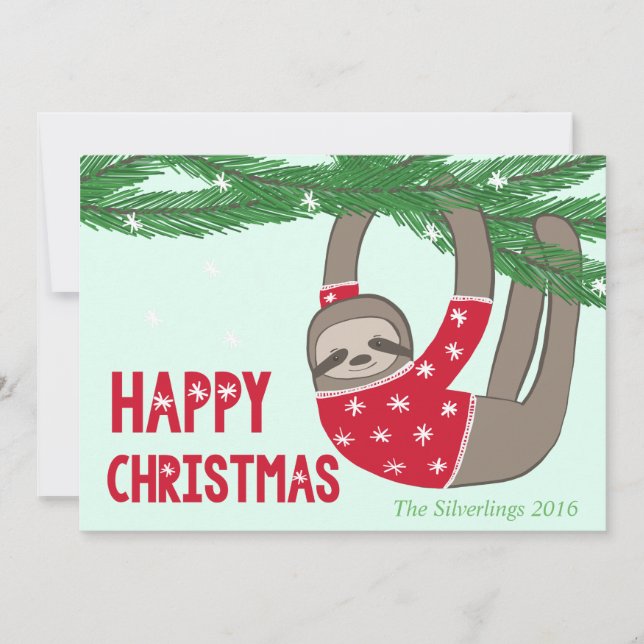 Tarjeta Festiva Navidades divertidos de moda Sloth Hppy Personaliz (Anverso)