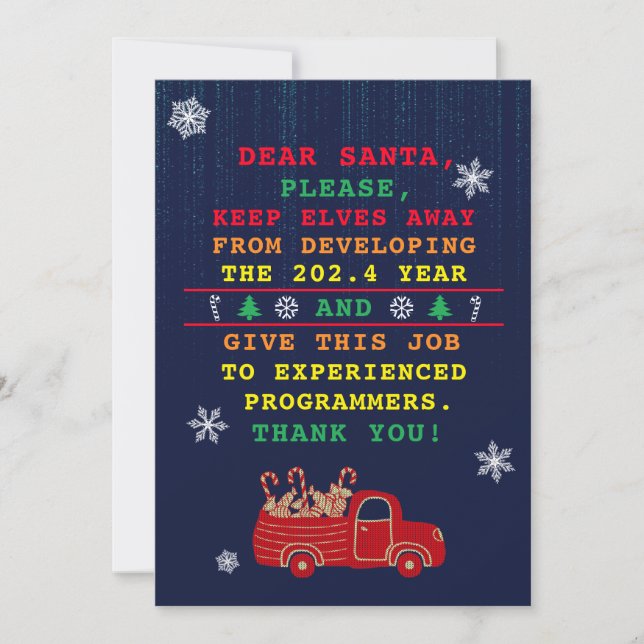 Tarjeta Festiva Navidades divertidos de programadores de tecnologí (Anverso)