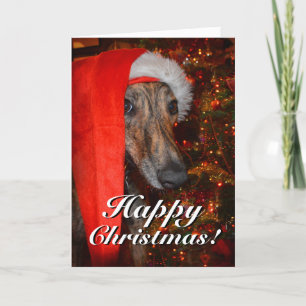Tarjeta Festiva Navidades divertidos de Santa Dog Lurcher Greyhoun