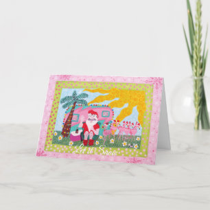 Tarjeta Festiva Navidades divertidos de Santa Flamingo Trailer