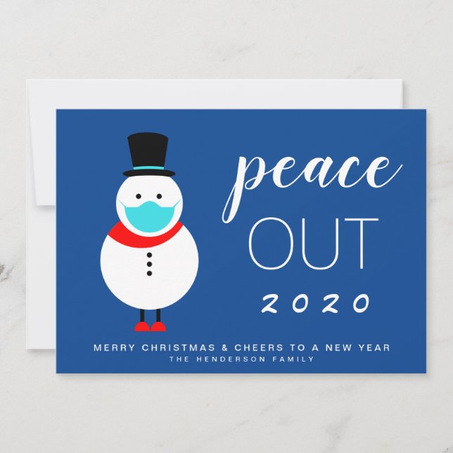 Tarjeta Festiva Navidades divertidos de Snowman Mask Peace Out 202 (Anverso)