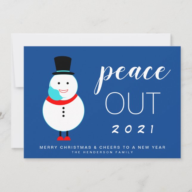 Tarjeta Festiva Navidades divertidos de Snowman Peace Out 2021 (Anverso)