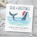 Tarjeta Festiva Navidades divertidos de Whale Santa Sea Nautical<br><div class="desc">La tarjeta de Navidades de humor náutico presenta una ballena acuarela con un sombrero Santa nadando en el mar con luces de cuerda decorando su cola. Los saludos "Seas & Greetings" y "Wishing you a whale of a good Navidades", junto con el nombre pueden ser personalizados. Arte por KL Stock...</div>