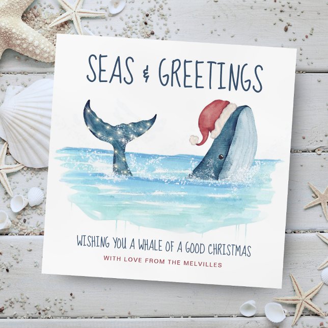 Tarjeta Festiva Navidades divertidos de Whale Santa Sea Nautical (Subido por el creador)