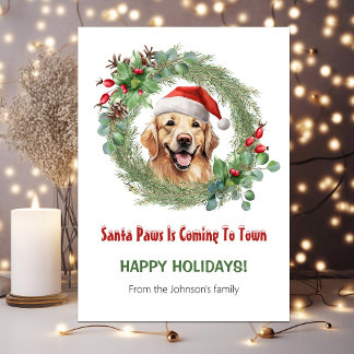 Tarjeta Festiva Navidades divertidos del Golden Retriever Santa Cu