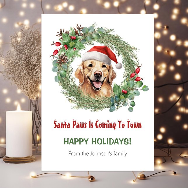 Tarjeta Festiva Navidades divertidos del Golden Retriever Santa Cu (Cute Golden Retriever Santa Cute Funny Christmas Holiday Card)