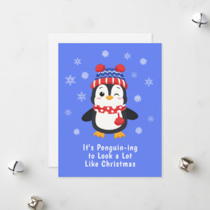 Tarjeta Festiva Navidades divertidos del pingüino Pun Snowflake
