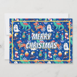 Tarjeta Festiva Navidades divertidos Dinosaurio Perro Perro Aguaca
