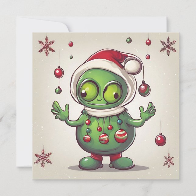Tarjeta Festiva Navidades divertidos Green Alien (Anverso)