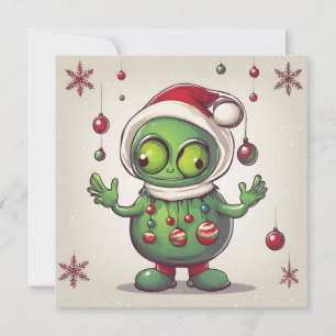 Tarjeta Festiva Navidades divertidos Green Alien