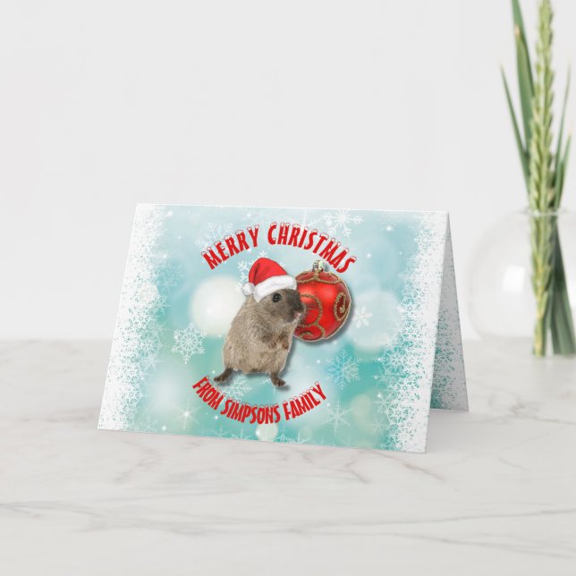 Tarjeta Festiva Navidades Divertidos Hamster Snowflakes Red Santa  (Anverso)