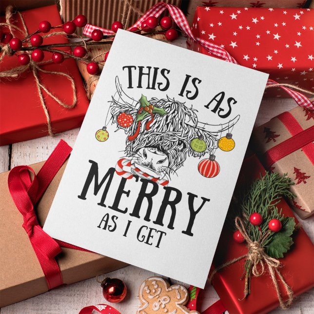 Tarjeta Festiva Navidades divertidos Highland Cow (funny highland cow christmas card)
