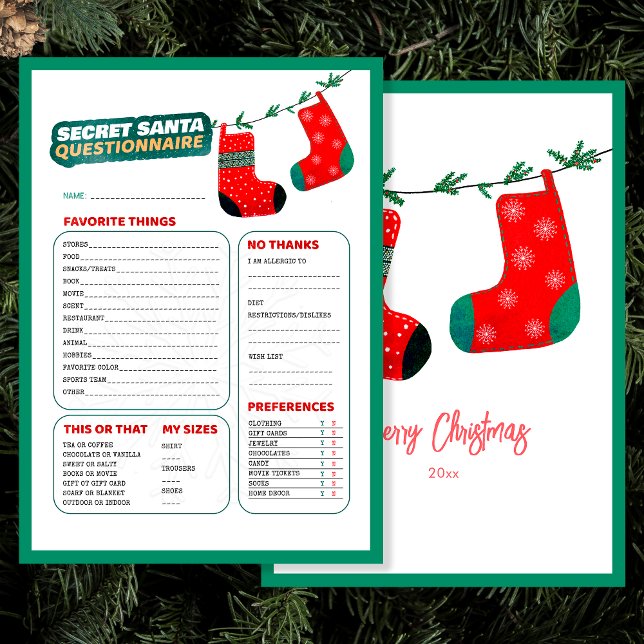 Tarjeta Festiva Navidades divertidos juego secreto Santa Cuestionn (Front and Back)