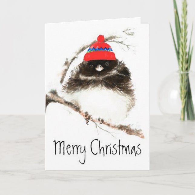 Tarjeta Festiva Navidades divertidos, Personalizado, pájaro chilly (Anverso)