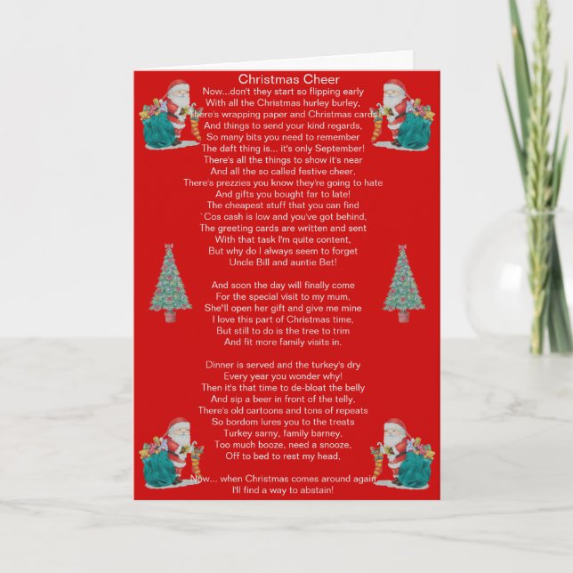 Tarjeta Festiva navidades divertidos poema santa y arte de árboles (Anverso)