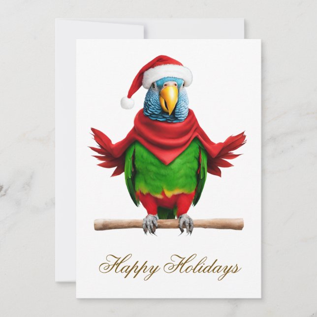 Tarjeta Festiva Navidades divertidos Santa Parrot (Anverso)