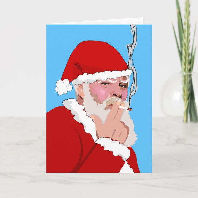 Tarjeta Festiva Navidades divertidos, Santo Humo, Santa con Cigarr (Anverso)