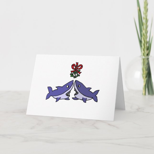Tarjeta Festiva Navidades divertidos Shark Mistletoe Love (Anverso)
