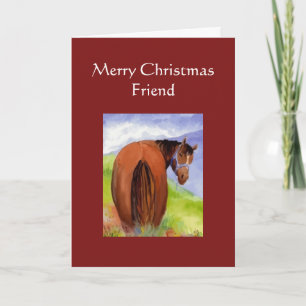 Tarjeta Festiva Navidades divertidos tratan a los caballos detrás 