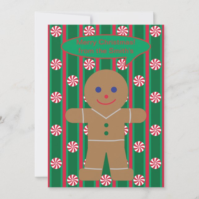 Tarjeta Festiva Navidades divertidos y amables hombre pan de jengi (Anverso)