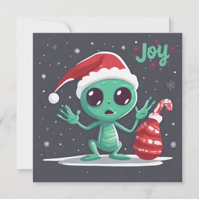 Tarjeta Festiva Navidades divertidos y temerosos Alien verde (Anverso)