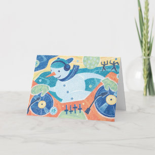 Tarjeta Festiva Navidades DJ de Snowman bailan Fiesta