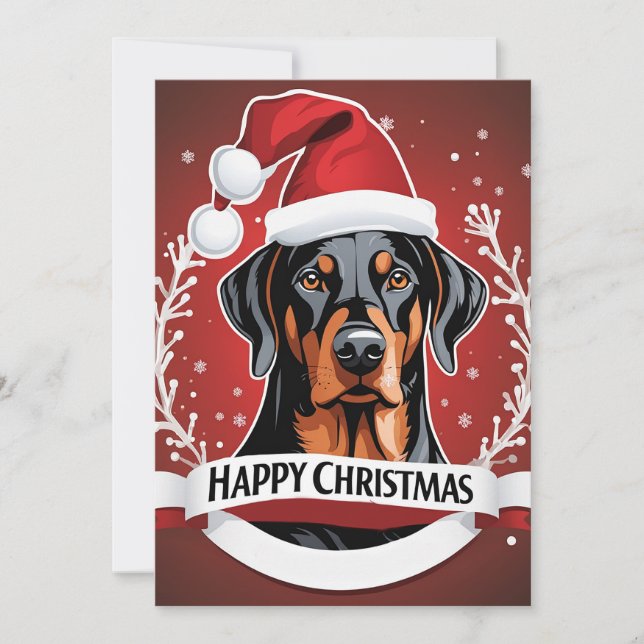 Tarjeta Festiva Navidades Doberman Happy (Anverso)