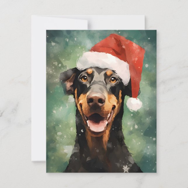 Tarjeta Festiva Navidades Doberman pincel de pintura (Anverso)