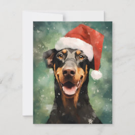 Tarjeta Festiva Navidades Doberman pincel de pintura