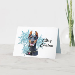 Tarjeta Festiva Navidades Doberman Pincher Snowflakes
