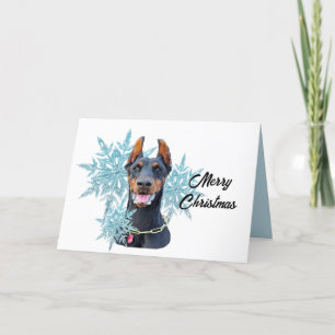 Tarjeta Festiva Navidades Doberman Pincher Snowflakes