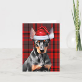 Tarjeta Festiva Navidades Doberman Pinscher Dog y Red Plaid