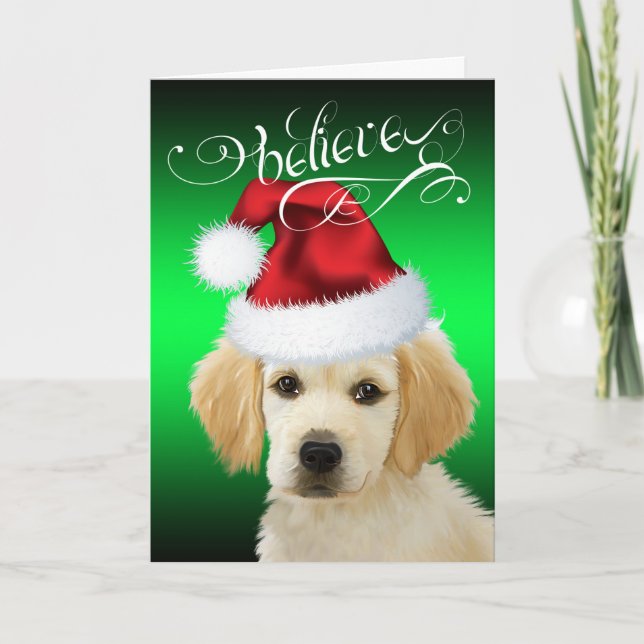 Tarjeta Festiva Navidades DOG| Cree que el Adorable Golden Santa P (Anverso)