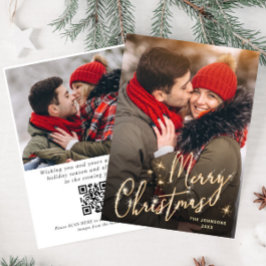 Tarjeta Festiva Navidades dorados modernos 2 FOTO Código QR